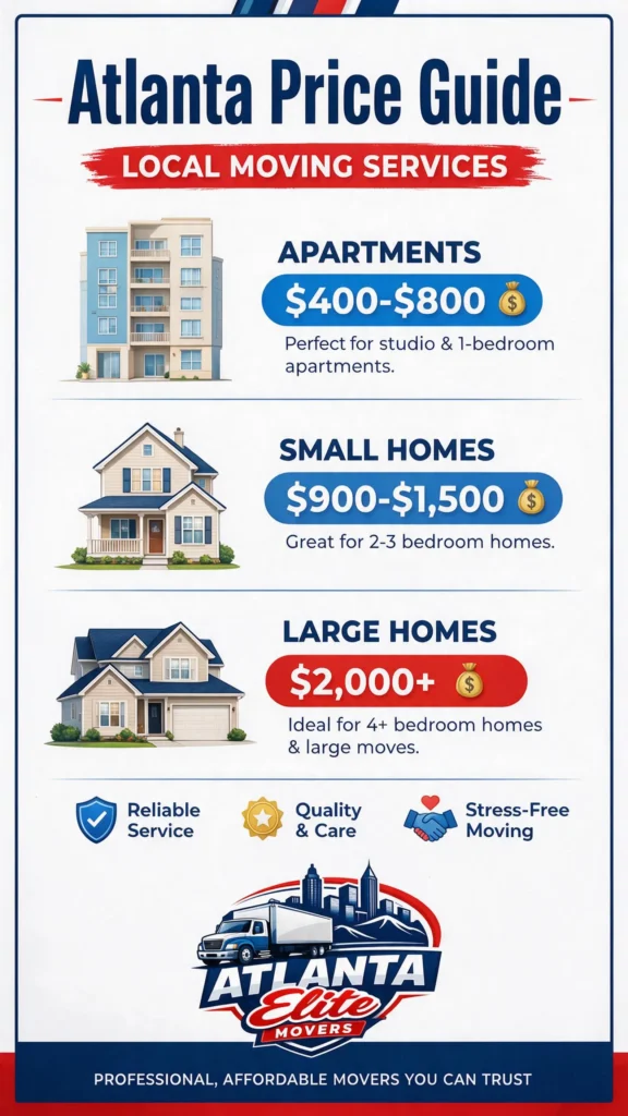  Infographic showing the average price breakdown for different home sizes in Atlanta, GA.
