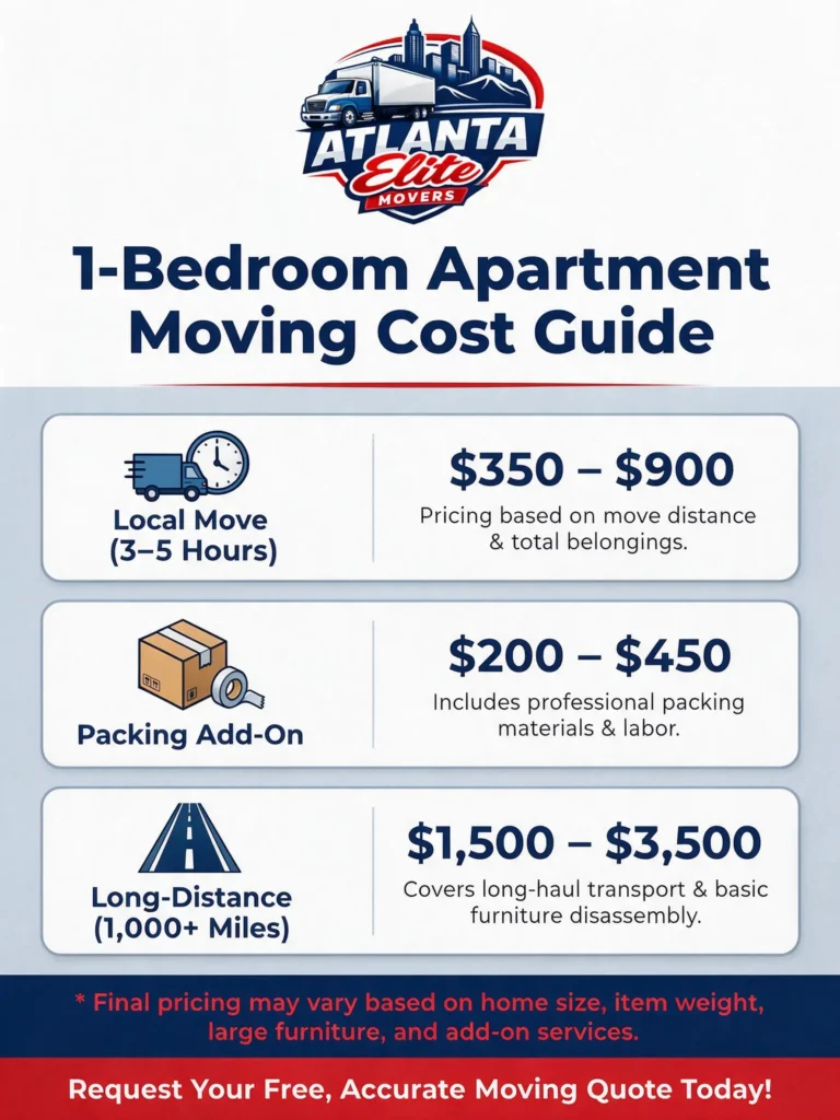 Infographic displaying the average cost to move a 1-bedroom apartment locally and long distance.