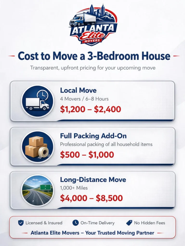 Infographic displaying the average cost to move a 3-bedroom house locally and long distance.