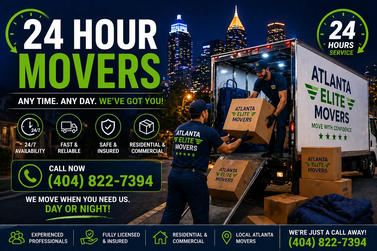 Need movers anytime day or night? Our 24 hour movers provide fast, reliable, and affordable moving services for homes, apartments, offices, and emergency relocations.