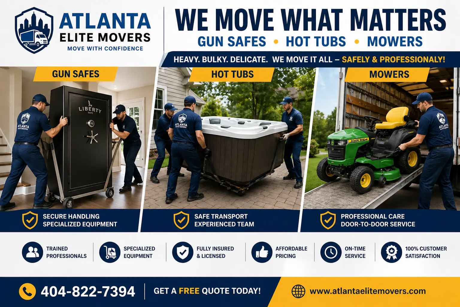 Professional gun safe movers and hot tub movers in Atlanta. Safe heavy item moving services for gun safes, hot tubs, appliances, and oversized furniture across Metro Atlanta.