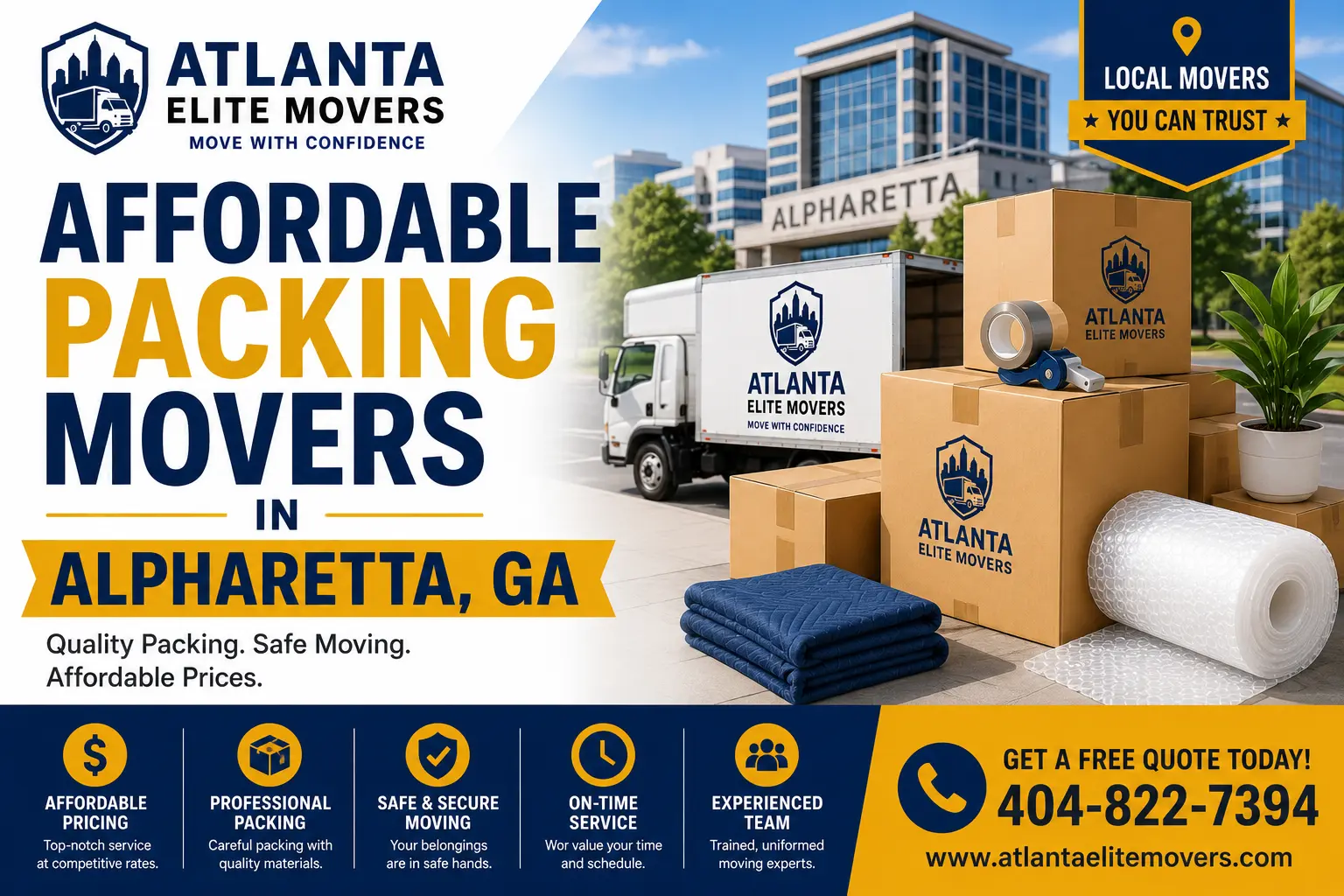 Looking for affordable packing movers in Alpharetta, GA? Atlanta Elite Movers provides professional packing and unpacking services for homes, apartments, and offices across Metro Atlanta.