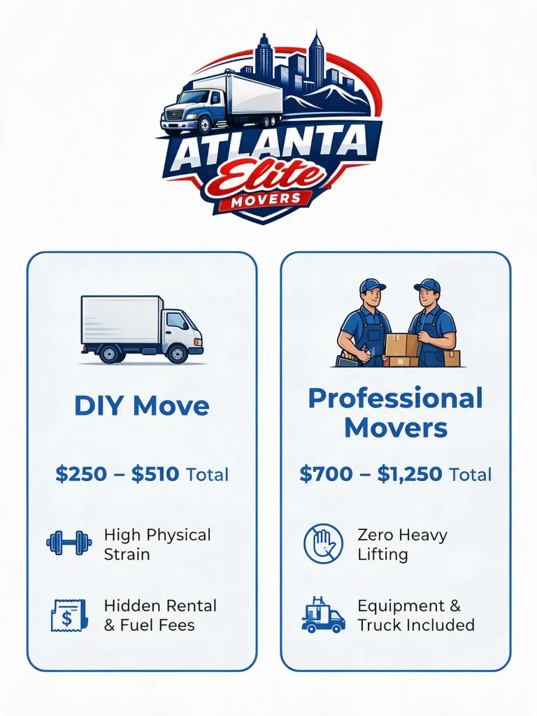 Infographic comparing the real costs and labor differences of a DIY move vs professional movers